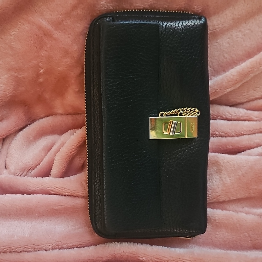 Chloe black leather drew wallet